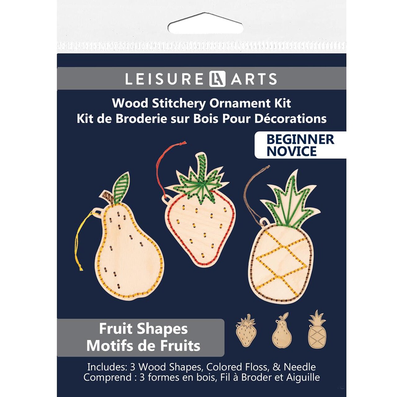 Wood Stitching Kit Ornaments 3 piece Fruit Set - adult or kids craft - craft kits for teens - string art kit for adults - 3d string art - 3d string art kit for kids - 4" x 4"